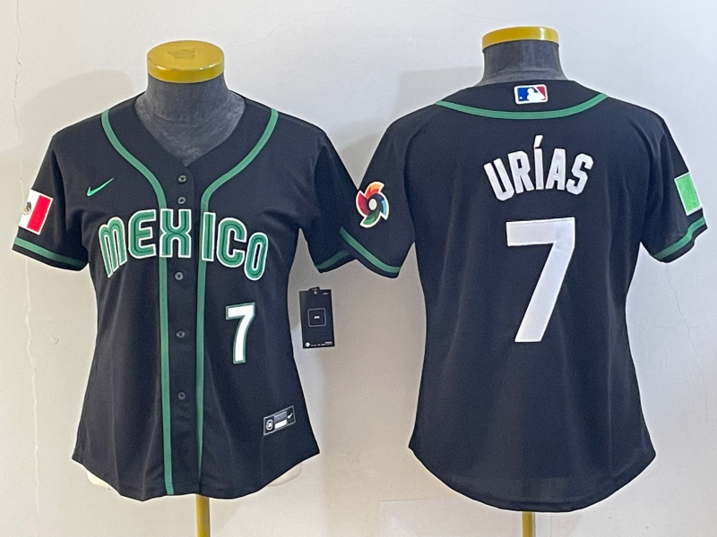 Women's Black Mexico Baseball #7 Julio Urías 2023 World Baseball Classic With Patch Stitched Jersey(Run Small)